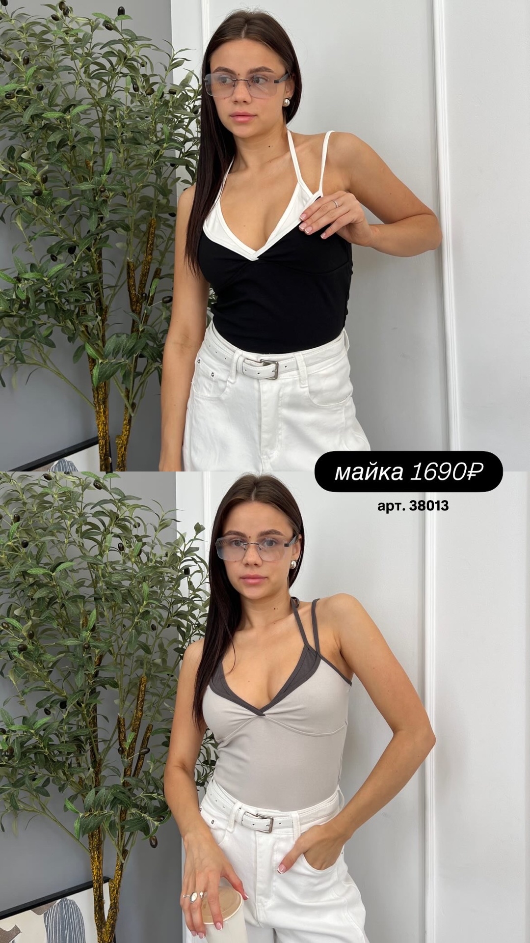 Майка 55114 с кружевом на завязках