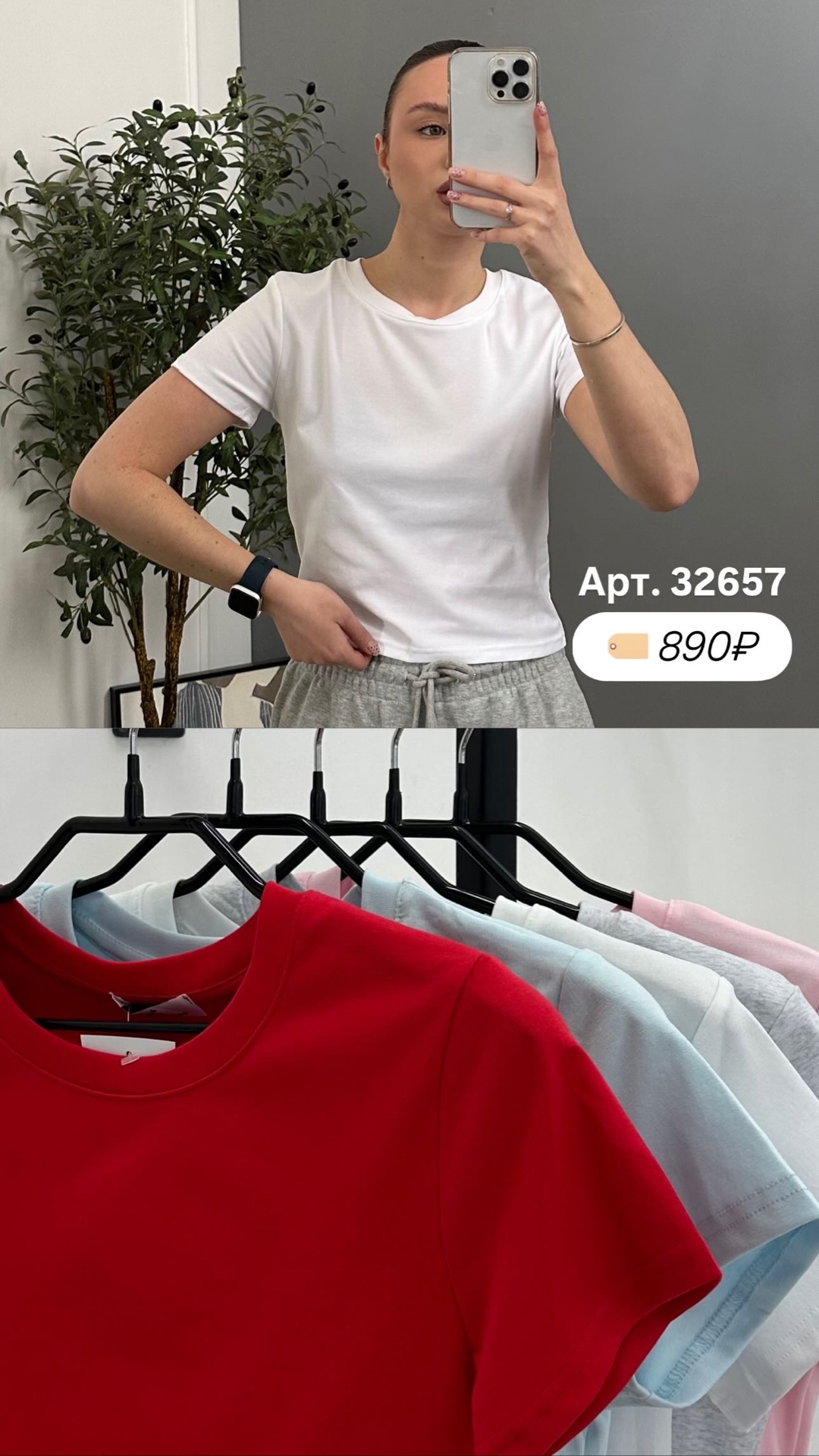 Футболка Korea 695 однотон короткая