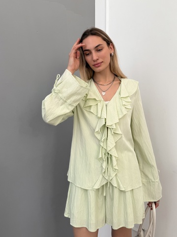 Костюм MoMo 7056 блуза с рюшами+корты легкие