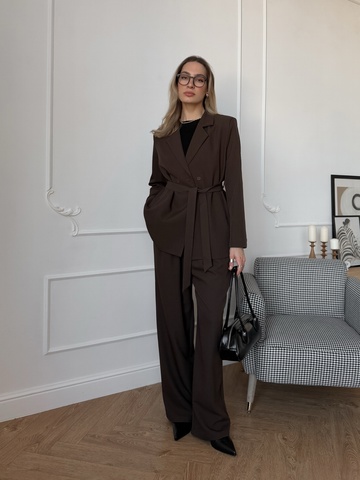 Костюм W 2285 жакет с поясом+брюки прямые